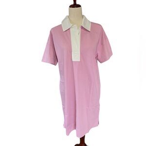 NWT Everlane The Retro Jersey polo dress size medium in mauve with white collar